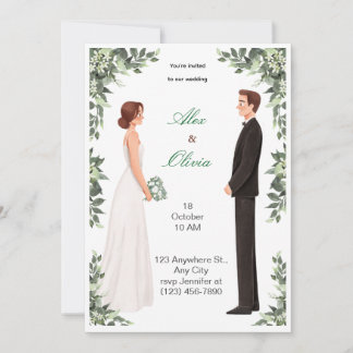 Invitación de boda ilustrada elegante