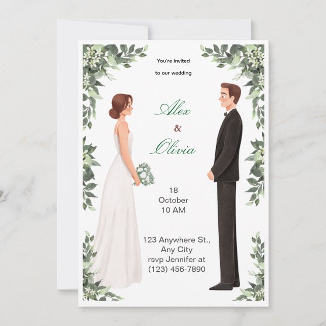 Invitación de boda ilustrada elegante (Anverso)