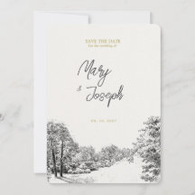 Invitación de boda ilustrada vintage