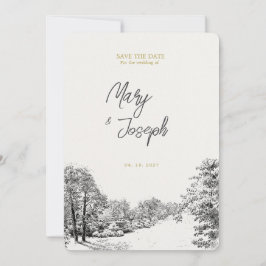 Invitación de boda ilustrada vintage