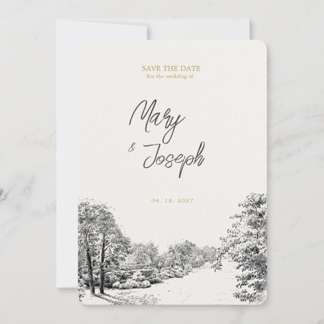Invitación de boda ilustrada vintage (Anverso)