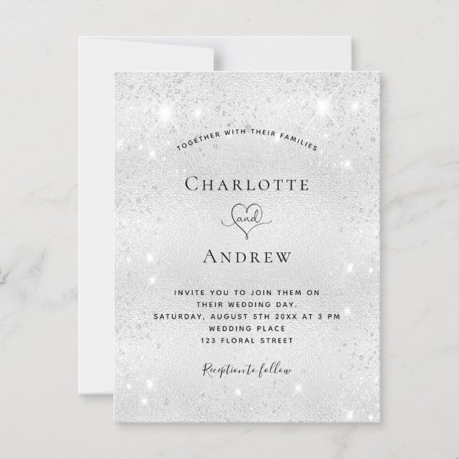 Invitación de boda imán con polvo de purpurina pla (Anverso)