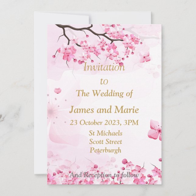 Invitación de boda impresionante, flor rosa (Anverso)