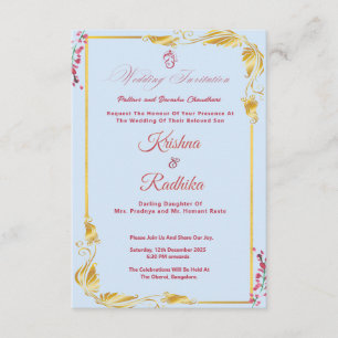 Invitación de boda india azul cielo