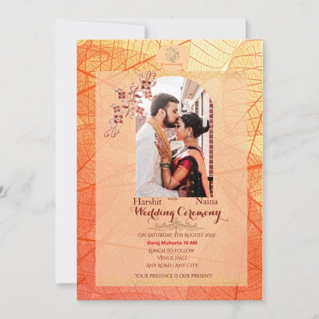 Invitación de boda india con código QR (Anverso)
