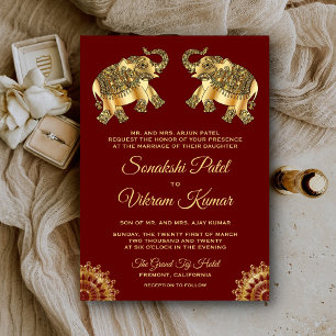 Invitación de Boda India con Elefantes Étnicos de 