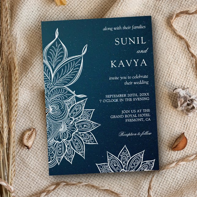 Invitación de Boda India con Henna de Galaxia Azul (Subido por el creador)