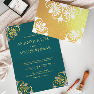 Invitación de Boda India con Mandala en Verde Turq