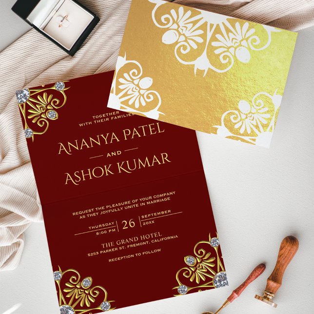 Invitación de Boda India con Mandala Rojo y Dorado (Subido por el creador)