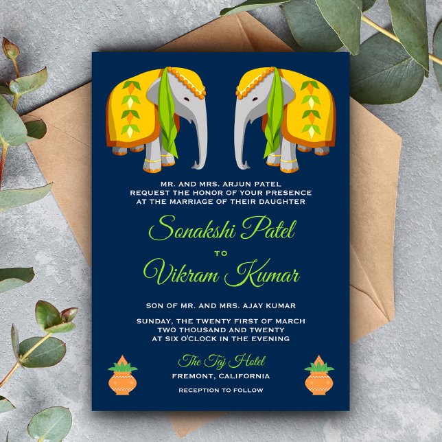Invitación de boda india de elefante arte popular  (Subido por el creador)