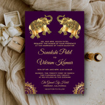 Invitación de boda india de elefantes étnicos de o