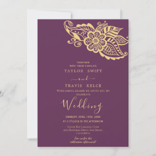 Invitación de boda india de paisley dorado