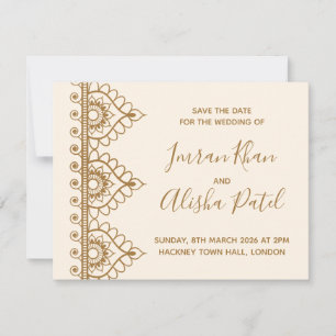 Invitación de boda india Desi con alheña dorada cr