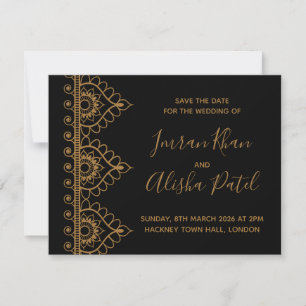 Invitación de Boda India Desi con Henna Dorada