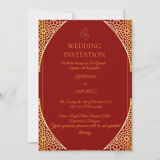 Invitación de boda india editable (Anverso)