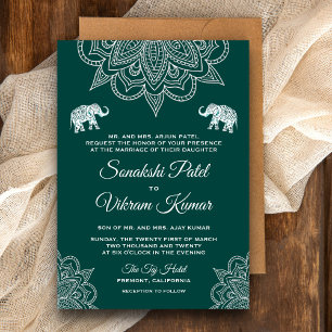 Invitación de boda india elegante con henna en col