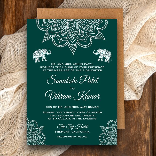 Invitación de boda india elegante con henna en col (Subido por el creador)