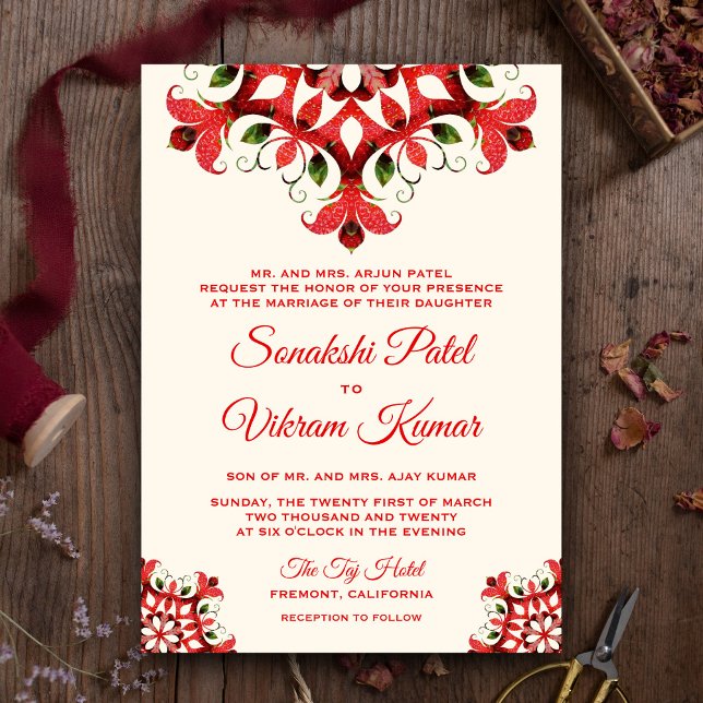 Invitación de boda india elegante mandala roja (Subido por el creador)