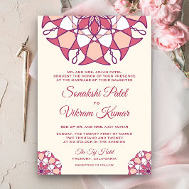 Invitación de boda india elegante mandala rosa