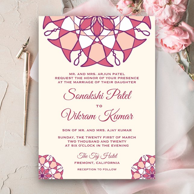 Invitación de boda india elegante mandala rosa (Subido por el creador)