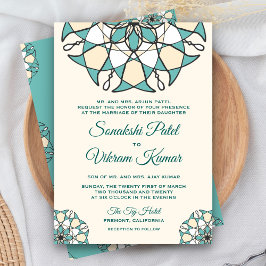 Invitación de boda india elegante mandala verde az