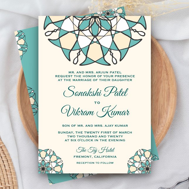 Invitación de boda india elegante mandala verde az (Subido por el creador)