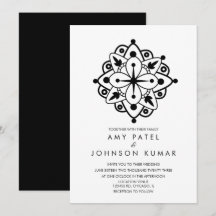 Invitación de boda india hindú negra blanca y negr