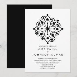 Invitación de boda india hindú negra blanca y negr