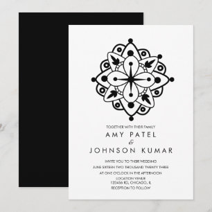 Invitación de boda india hindú negra blanca y negr