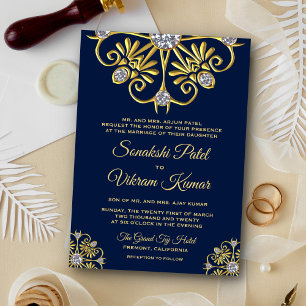 Invitación de boda india Mandala de diamante de or
