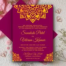 Invitación de boda india Mandala de oro rosa moder