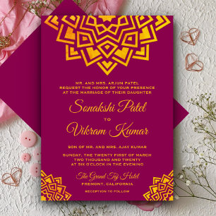 Invitación de boda india Mandala de oro rosa moder