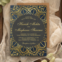 Invitación de boda india Mandala dorado Faux moder