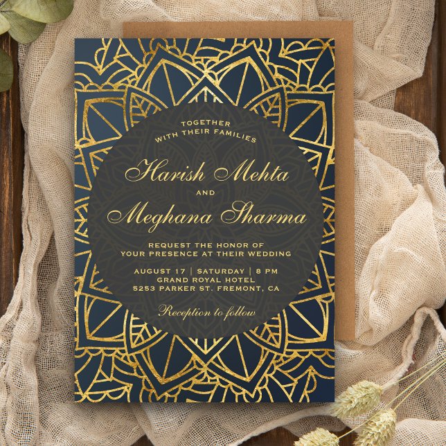 Invitación de boda india Mandala dorado Faux moder (Subido por el creador)