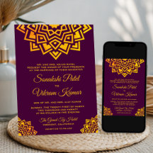 Invitación de boda india Mandala Modern Plum Gold