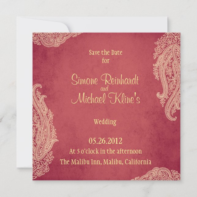 Invitación de boda india, Mehandi, rojo, dorado (Anverso)