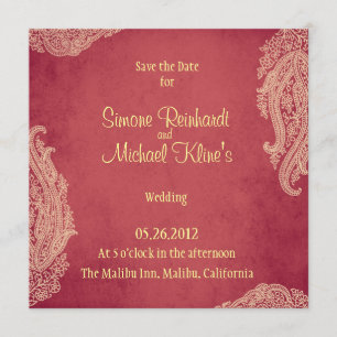 Invitación de boda india, Mehandi, rojo, dorado