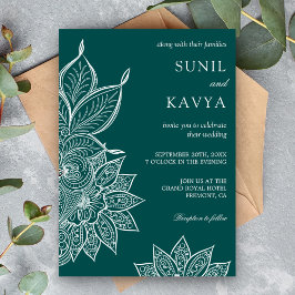 Invitación de boda india Mehendi Henna Verde Mar