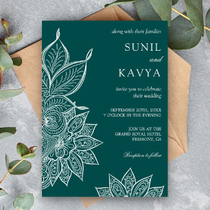Invitación de boda india Mehendi Henna Verde Mar