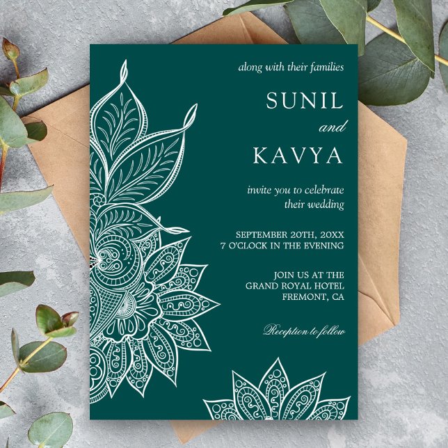 Invitación de boda india Mehendi Henna Verde Mar (Subido por el creador)