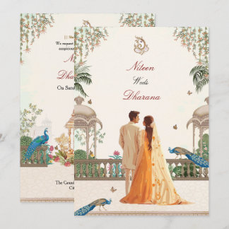 Invitación de boda india Pavo Real Real