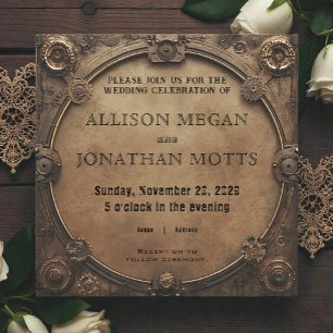 Invitación de boda industrial rústica steampunk