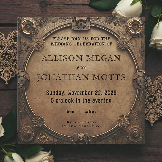 Invitación de boda industrial rústica steampunk (Subido por el creador)