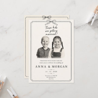 Invitación de boda infantil en blanco y negro vint