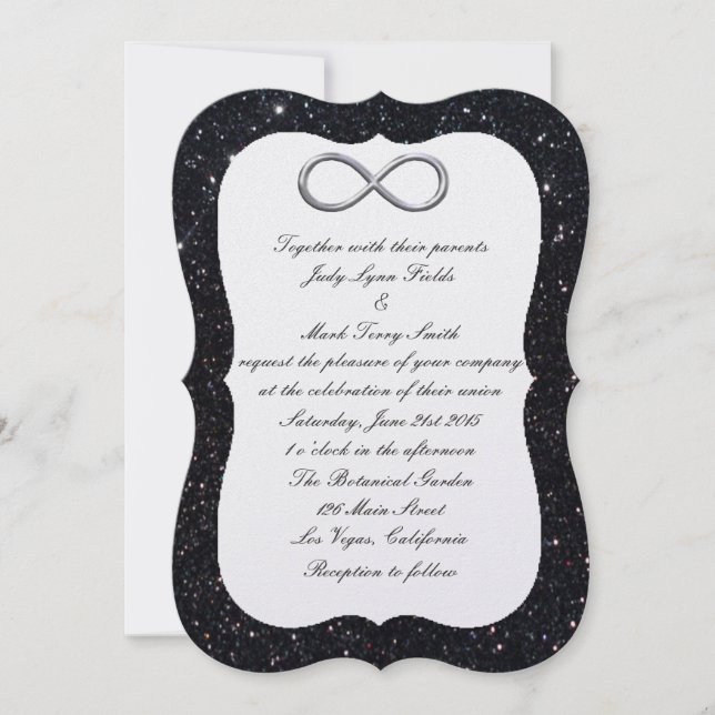 Invitación de Boda Infinito Plateado con Brillo Ne (Anverso)