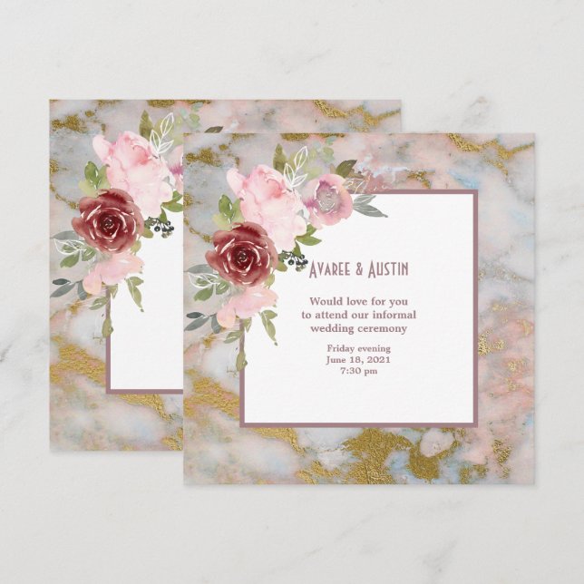 Invitación de boda informal con flores de acuarela (Anverso / Reverso)