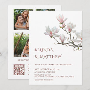 Invitación de boda informal de magnolia de bellas