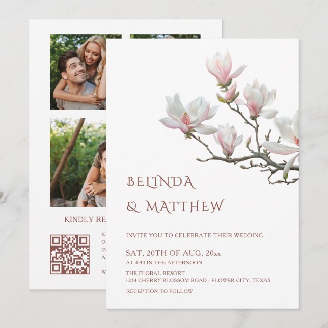 Invitación de boda informal de magnolia de bellas  (Anverso / Reverso)