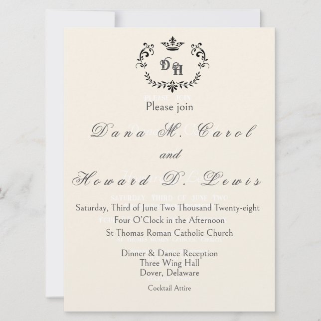 Invitación de Boda Inicial Corona (Anverso)