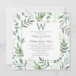 Invitación de boda inicial del jardín de Greenery